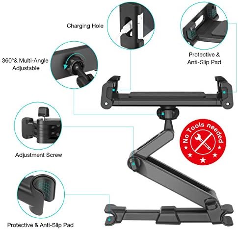Juliyeh Car Headrest Mount, 360° Angle Adjustable Headrest Tablet Mount, Universal Tablet Holder for Car Backseat, for 5" to 14" iPad/Tablet/Smartphone/Nintendo Switch