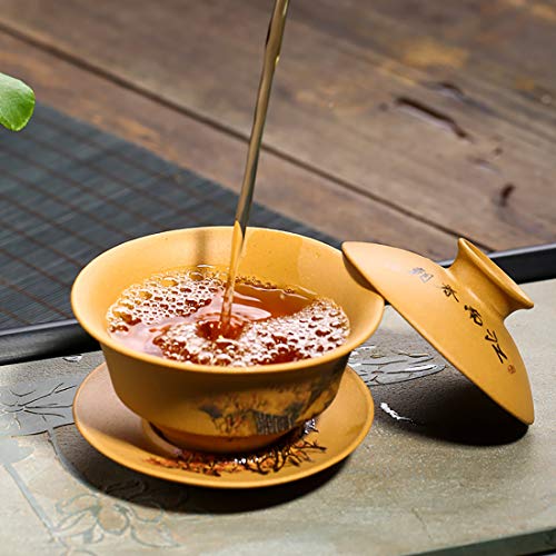 Mulhue Hand-Painted Yixing Tea Cup，Chinese Traditional Teaware Zisha Porcelain Gaiwan Kungfu Tea Bowl With Lid And Saucer-135Ml/4.6Oz #TOP2