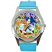 Taport Montre à quartz avec bracelet en cuir bleu pour les fans de Sonic