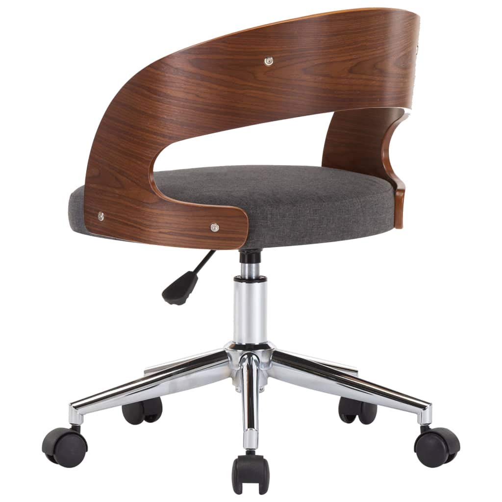 Krzesło do jadalni, szare, obrotowe, z ramą z drewna łukowego i obiciem materiałowym, ergonomicznie wyściełane, z oparciem i rolkami z tworzywa sztucznego, do kuchni, salonu, biura, wygodne