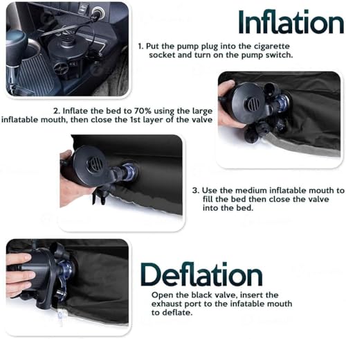 Image of Car Inflatable Bed - Back Seat Car Mattress with Air Pump & 2 Pillows - Portable Travel Air Bed for Kids & Camping - Universal Fit for SUV, Sedan & Minivan Multi-Color(Black,Beige,Grey)
