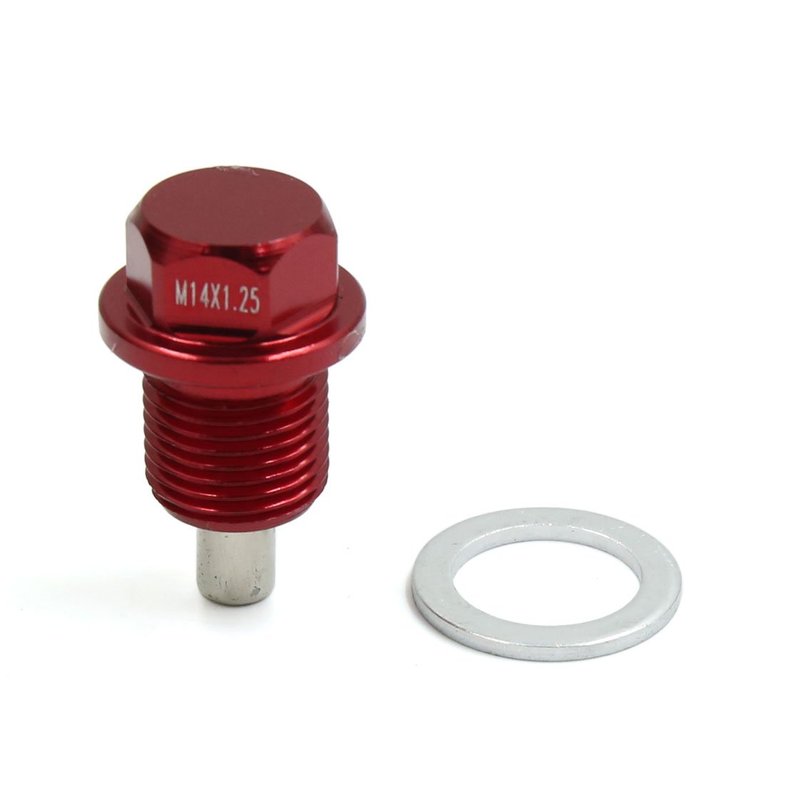 sourcing map M14 X 1.25 Tornillo Magnéctico para Drenaje de Carter de Aceite con Arandela para Motor de Coche Aluminio Rojo
