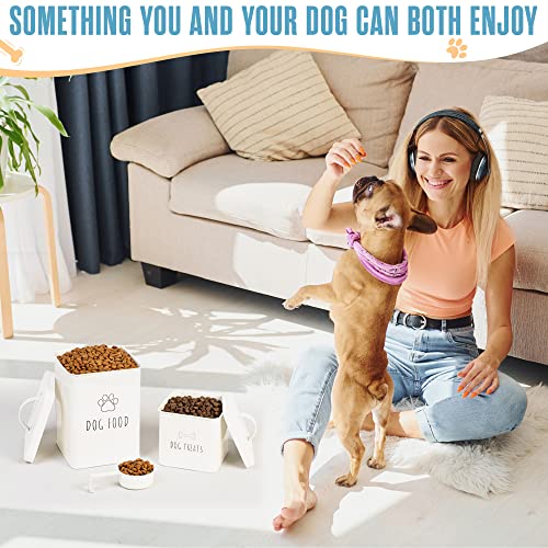 Pet Food Storage Containers, Dog Treat Container, Farmhouse Canister, 6"X8”, 5”X5”, Set Of 2, Metal, 5 & 3 Lbs Capacity, With Scoop & Lid, Dry Dogfood Bin, Tin Jar Holder, Rustic, Pantry, Countertop #TOP6