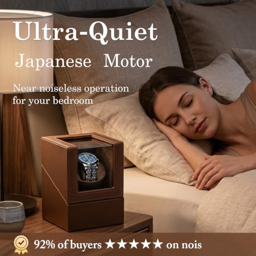 Mcbazel Single Watch Winder, Ultra Quiet Japanese Motor Automatic Watch Winder Box with Adjustable Watch Pillow, Premium Watch Winder for Automatic Watches (AC/ Battery Powered) - Brown with PU Leather by Mcbazel - Used condition - Image 2