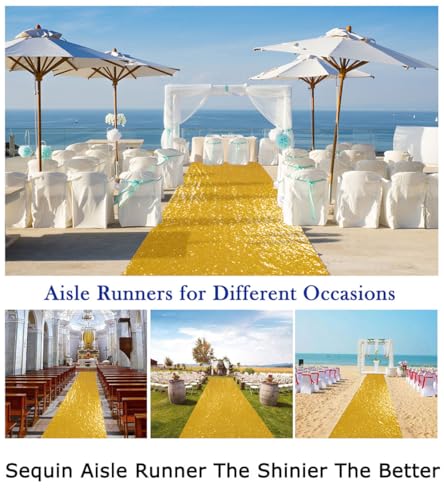 ShiDianYi Aisle Runners for Weddings Gold 2FTx15FT Sequin Aisle Runner Gold Bridal Aisle Runner 15FT Carpet Runner Outdoor Aisle Runner for Wedding Ceremony - Thumbnail 6