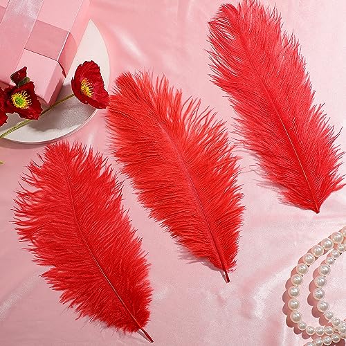 Berlune 150 Pcs Large Ostrich Feathers Bulk 12-14 Inch (30-35 Cm) Natural Ostrich Feathers Plumes for DIY Crafts Wedding Party Centerpieces Party Christmas Decorations(Red) by Berlune - Image 3