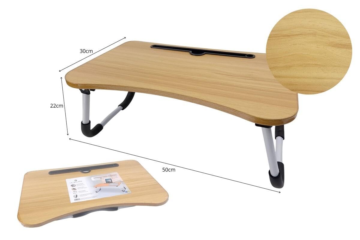 Bandeja para Cama, Mesa de Cama Plegable Desayuno, Ergonómica, Ideal para Portátil, Ordenador y Libros, Mesa Auxiliar con Atril para Leer en la Cama, 50x30x22 cm,Madera - 3