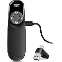 Rechargeable Presentation Clickers with Timer Display, USB Type C Wireless Presenter Remote PPT Powerpoint Clicker, 2.4GHz Presentation Pointer Slide Advancer for Mac, Computer, Laptop