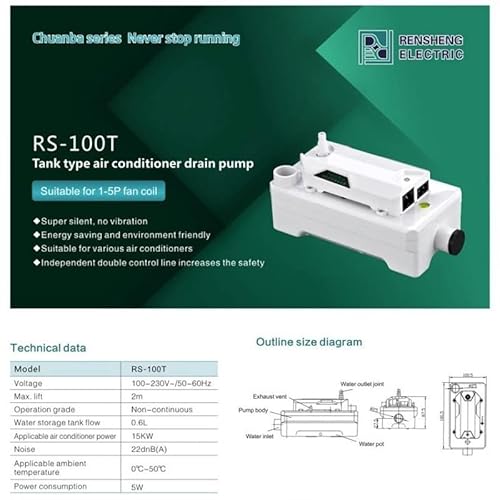 Bomba de drenagem de ar condicionado RS-100T Bomba de elevação condensada Acessórios de bomba de dre