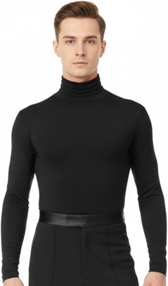 Body Homme Danse Latin Samba - Manches Longues Col V Volants Satin Strass - Leotard Costume Scène Rumba Cha-Cha