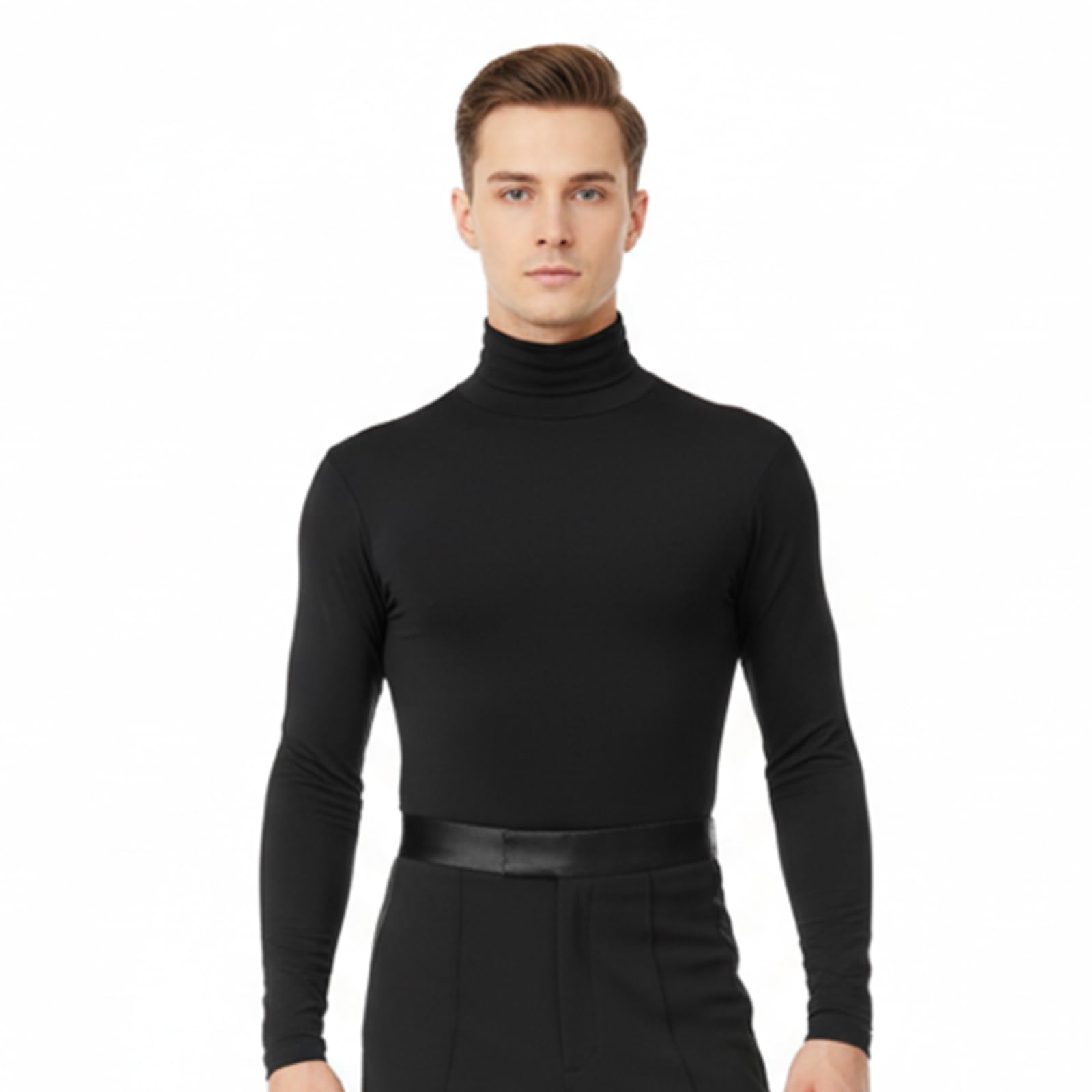 Body Lupetto Uomo Danza – Maniche Lunghe, Tessuto Elasticizzato, Chiusura a Bottoni – Per Latino Americano, Salsa, Samba, Cha Cha – Nero o Bianco – Taglie S-3XL – Made in Italy