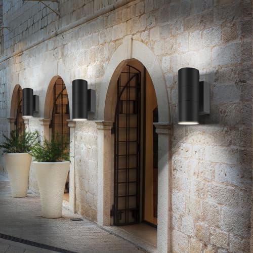 Image of Kerry Outdoor Wall Lights, Mains Powered, IP65, Up Down, Black 2 Pack