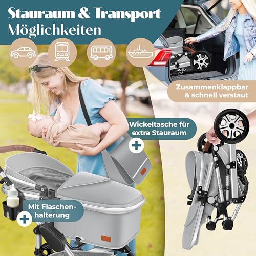 Miniatura 7 de Kesser Loops 3 In 1 Stroller Combo Juego Completo De Sillas De Paseo Incl. Asiento Deportivo Para Bañera Y Silla De Paseo, Neumáticos De Caucho Macizo, Bolso Cambiador