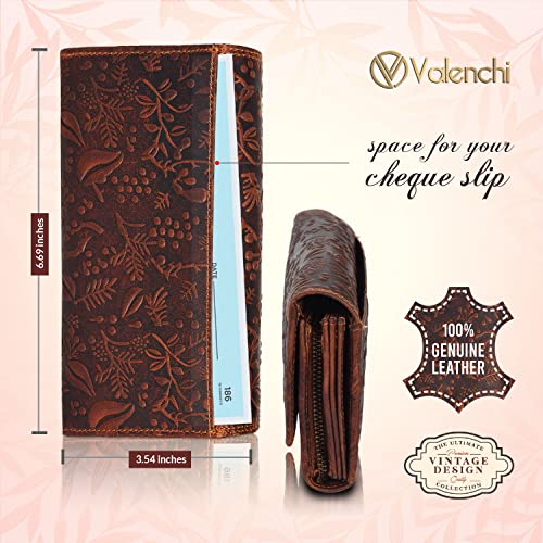Levogue Rfid Flower Embossed Leather Wallet For Women-Multi Credit Card Slots,Mobile Case Coin Purse With Id Window-By Valenchi (Cognac Vintage) #TOP1