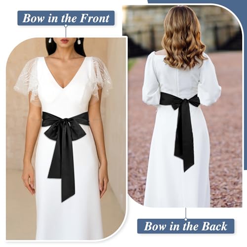 Larrel Scarf Belts for Women, Comfortable Breathable Tie Belts for Women Waist Belt for Bridal Wedding Bridesmaid Prom Formal Special Occasion Dresses Belt 3'' Wide (Black) 6