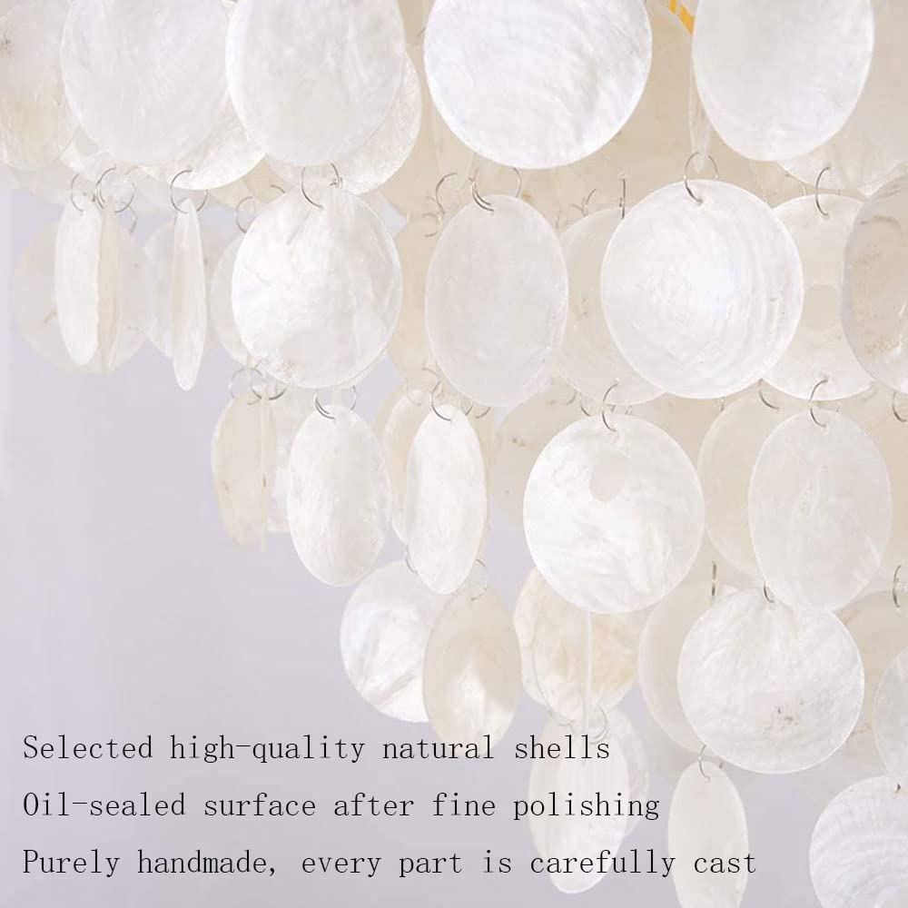 Lámpara Colgante De Concha De Nácar Capiz, Lámpara De Techo Colgante Estilo Bohemio Costero con Casquillo E26, Ideal para Dormitorio, Sala De Estar Y Comedor. Gold A