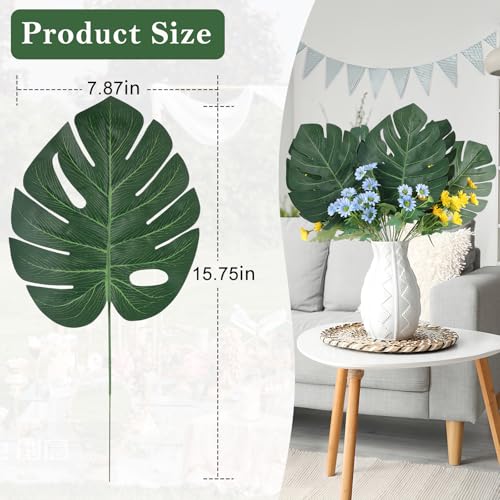60 Pcs Artificial Monstera Leaves, 16" Faux Tropical Monstera Stems by Mori Mengye - Used condition - Image 7