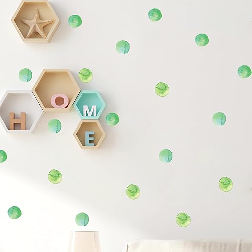 Miniatura 5 de 7 hojas de 84 calcomanías de pared de lunares de acuarela verde esmeralda, calcomanías de pared de arte circular, removibles de vinilo extraíble