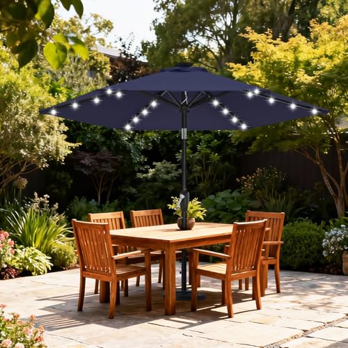 Image of ABCCANOPY Durable Solar Led Patio Umbrellas with 24LED Lights 7.5FT with 6 Sturdy Ribs (Navy Blue)