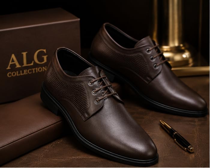 Image of Men's Formal Derby Shoes, Lace-Up, Micro-Perforated Panels, Cushioned Lining, Lightweight, for Suits, Blazers, and Wedding Tuxedos