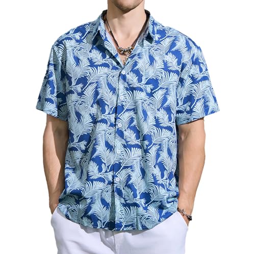 Men's Hawaiian Shirts Short Sleeve Button Down Tropical Beach Shirt Blue-3 L