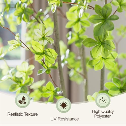 Image of Artificial Enkianthus Tree 6.5ft Tall Fake Plant with Lifelike Leaves and Trunk - Large Indoor Floor Plant in White Pot for Living Room, Bedroom, Office Decor