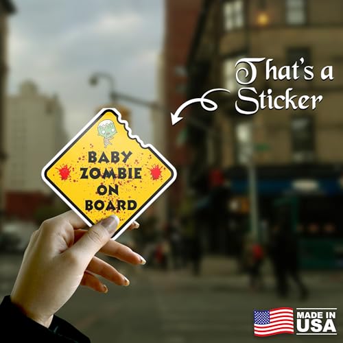 Image of Funny Baby Zombie On Board Sticker Parody Safety Sign Vinyl Decal 5 Inch Waterproof for Car Window Bumper Laptop Cute Horror Humor Baby on Board Style Sticker