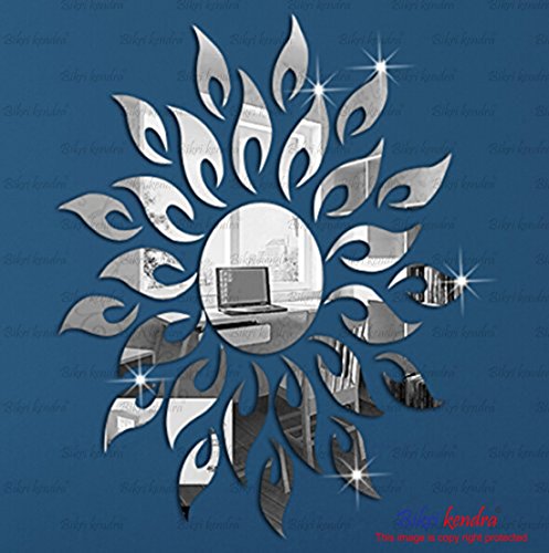 Image of Bikri Kendra - Sun Mirror Sticker for Wall, Acrylic Sticker, Decorative Mirror Sticker for Wall, Acrylic Stickers, Wall Stickers for Hall Room, Bedroom. (Silvere)