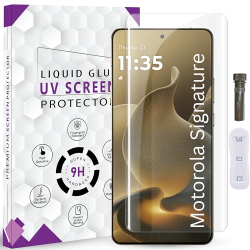 Image of Advanced HD+ UV Tempered Glass Screen Protector For Motorola Signature 5G (6.8 Inch, Pack of 1) Full Adhesive UV Curved Screen Guard, Case Friendly with installation kit And Guide