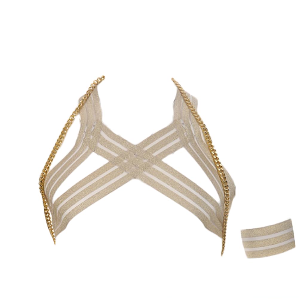 JPXJGT Men's High Elastic Shoulder Muscle Harness Sexy Bondage Strap Gay Cosplay (Color:Gold,Size:One Size)