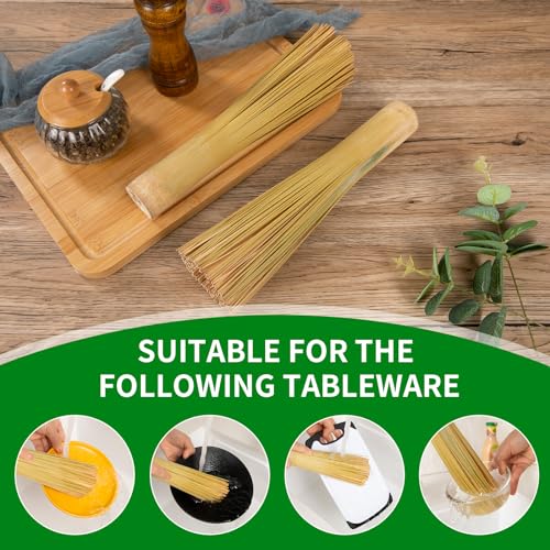 Ring-far Bamboo Pot Brush, Refined Kitchen Cleaning Brush, Traditional Natural Bamboo Wok Brush, One Piece Structure,Powerfully Scrub Pots and Jars of Stains, 2 Pack (Small, Flat Mouth)