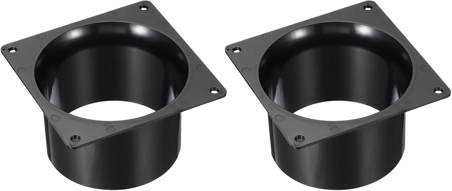 PATIKIL 5" Duct Connector Flange, 2 Pack Dryer Vent Wall Plate Square to Round Straight Ducting Plate for Air Heating Cooling Ventilation Exhaust Fan, Black