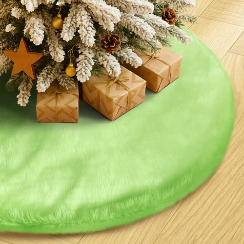 Amidaky Christmas Tree Skirt Green Plush 36 inch Xmas Tree Skirt Faux Fur Thick for Family Party Christmas Tree Decoration