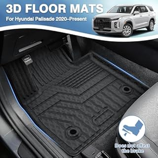 FIILINES Floor Mats for Hyundai Palisade 7 Seater 2020-2025, 3D All Weather Floor Liners Waterproof Durable 1st & 2nd & 3rd Row Liner Set Black