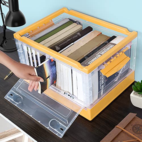 Image of ABOUT SPACE Storage Box - 3 Side Opening Transparent Body Plastic Bin with Wheels & Lid Stackable, Foldable, Portable Multipurpose DIY Organizer for Clothes,Toys, Books - Yellow L 40 x B 30 x H 24 cm