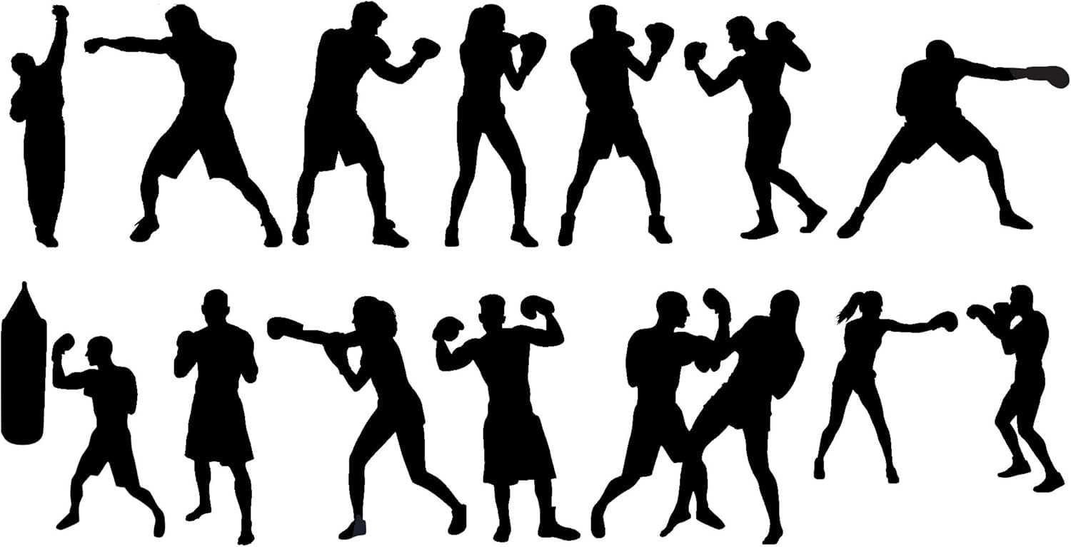 Hatcherabilia Black Pack Of 14 Boxing Stickers - Waterproof Decals - Peel And Stick - Fun Gifts - Use On Laptops, Scrapbook, Car Bumpers, Water Bottle, Party Bag Filler (Extra-Small Pack, )