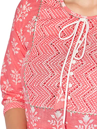 Image of Vbuyz Women's Printed & Handwork Anarkali Cotton Kurta with Pant & Dupatta | Kurta Set For Women | Suit Set For Women | Kurti Dress Set | Cotton Fabric Set