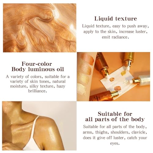 Lingyun Shimmer Body Oil-Bronze Gold Face Brighten Pearl Highlighter Liquid Illuminator Body Glow Oil,4 Color Bronze Makeup Glitter Body Shimmer Oil With Makeup Brush thumb #4