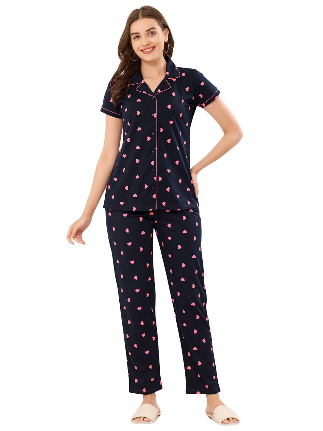 quira Women's Printed Regular Fit Top & Pajama Set - Round Neck, Half Sleeves, Stylish Cozy Sleepwear Nightdress, Comfortable Lounge Wear-picture-32