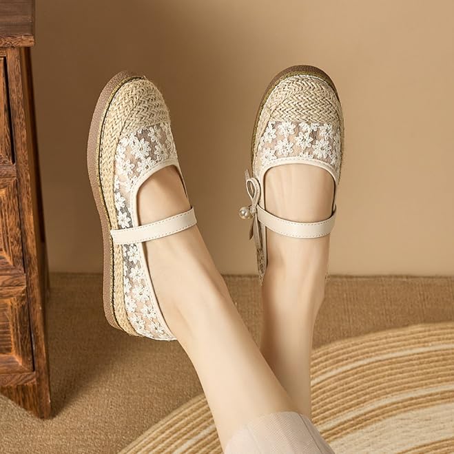 Mesh Mary Jane Flats for Women Round Toe Comfortable Casual Flats Shoes Cute Espadrilles for Women Flat with Flower4
