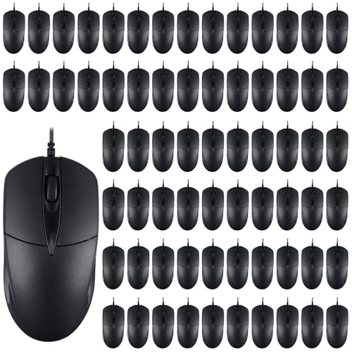 Kathfly 50 Pcs Black Wired USB Computer Mouse Bulk 1000 DPI 3 Button Corded Mouse with Home Office...