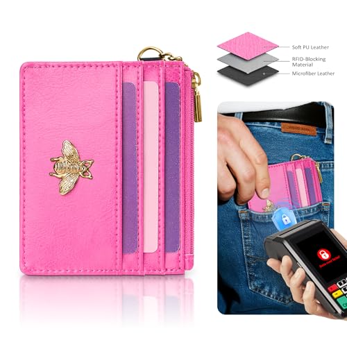 Image of SEAVILIA Card Holder Keychain Wallet for Women with ID Window RFID Coin Purse Bee Gifts Slim Minimalist Small Wallet