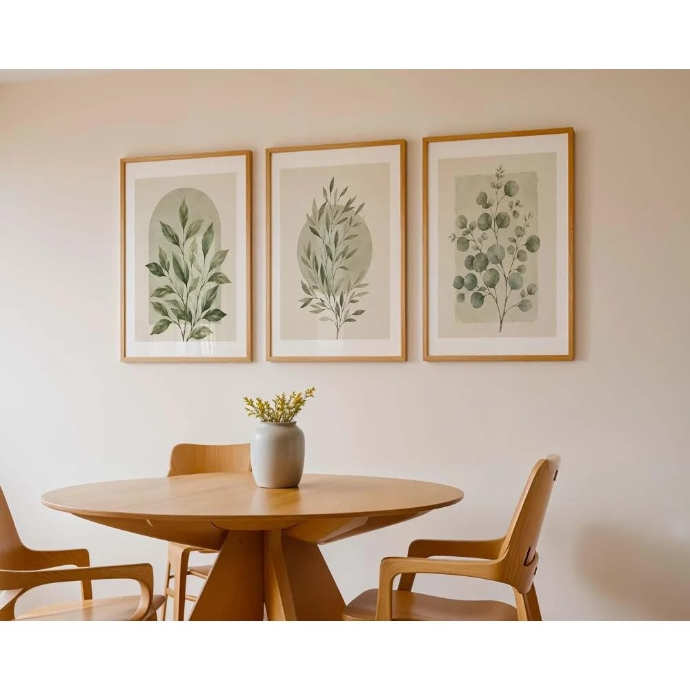 LTjiajuypd Quadro con pianta verde salvia, poster giapponese semplice con foglie neutre per soggiorno, decorazione per la casa (60x85 cm - 3 pezzi)