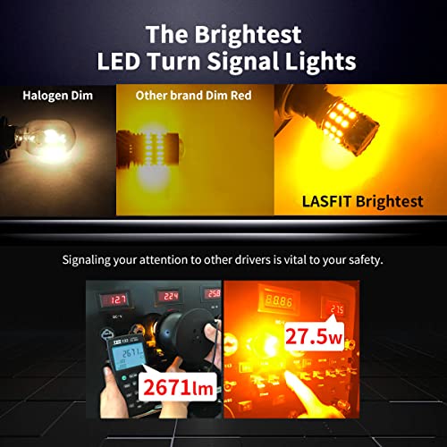 Lasfit 3157 Led Bulb 3057 4057 4157 Turn Signal Light Amber Only Canbus Ready Error Free Built-In Load Resistor Anti-Hyper Flash Automotive Blinker Max 2600Lm, Only For Standard Socket(2Pcs) #TOP2