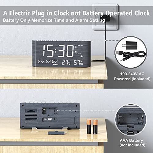 Mesqool MQL-CR1019 Digital Wooden Alarm Clock With Dual Alarm,Weekday/Weekend Mode,Adjustable Volume,Humidity & Temperature Detect,2-100% Dimmer,12/24H,Snooze,2 Usb Chargers,Battery Backup thumb #6
