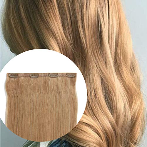 Sixstarhair One Piece Clip In Extensions Human Hair Seamless PU Hair Extensions with 4 Clips 16inch 50grams per Piece Caramel Tone Luxury Remy Human Hair [Strawberry Blonde 27# 16inch]