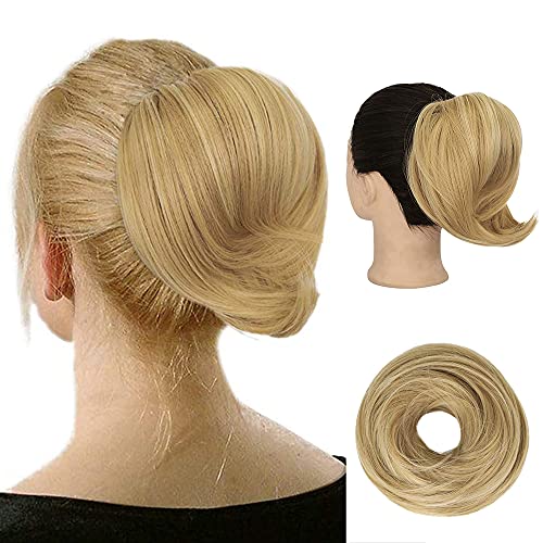 AISI BEAUTY Synthetic Bun Hairpiece Scrunchies Updo Messy Bun Hair Piece Hair Extension Ponytail for Women (Light Ash Brown Mix Bleach Blonde)