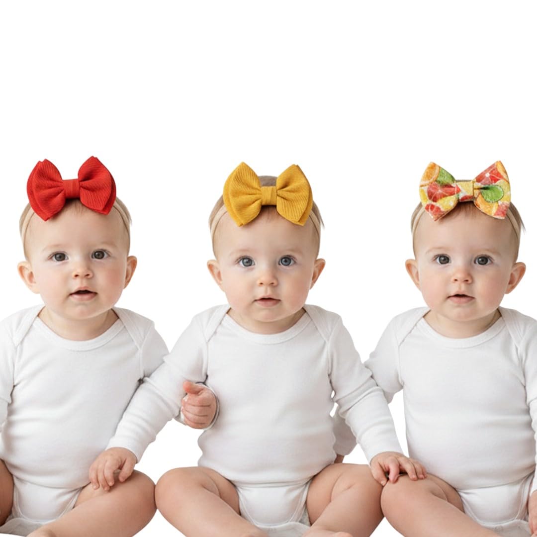 POLKA TOTS Cotton Lemon Print Bow Headband Set - Yellow & Red - Set Of 3-picture-10