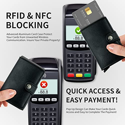 Credit Card Holder RFID Blocking Genuine Leather Vintage Aluminum Business Wallet (Royal Black)3