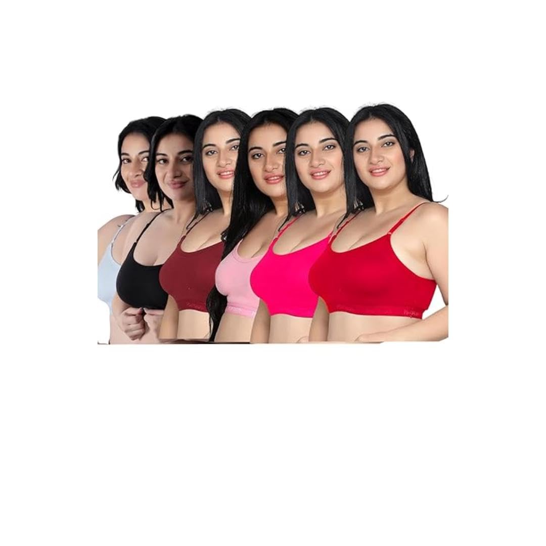 Women's/Girl Non Padded, Daily Use Full Coverage, Suitable for Gym, Yoga, Workout Sports Bras Combo Pack of 6